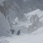 Dans la tourmente à la sortie du couloir au passo Cristallo