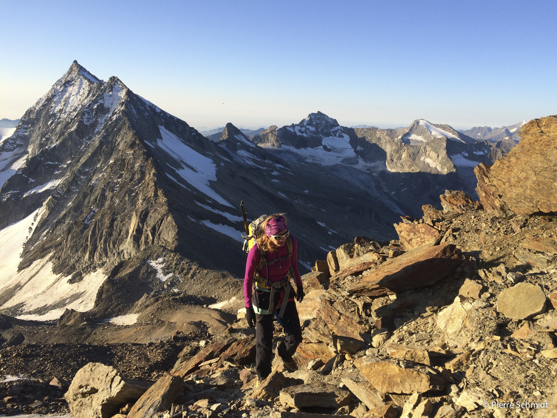 Rolf et Béa sur l'arête du Weissmies